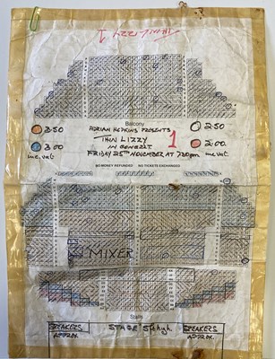 Lot 144 - THIN LIZZY 1977 FREE TRADE HALL SEATING PLAN AND TICKET.