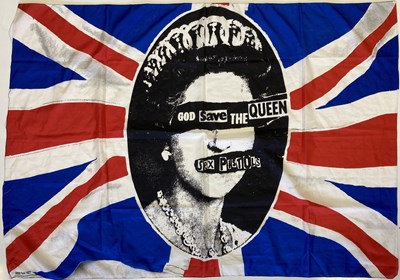 Lot 423 - ORIGINAL SEX PISTOLS GOD SAVE THE QUEEN PROMOTIONAL FLAG.