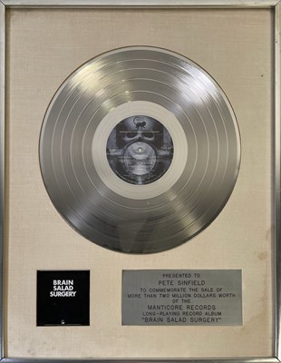 Lot 325 - THE PETE SINFIELD COLLECTION - EMERSON, LAKE AND PALMER - ORIGINAL BRAIN SALAD SURGERY AMERICAN SALES AWARD.
