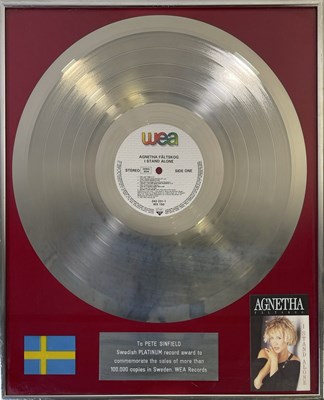 Lot 335 - THE PETE SINFIELD COLLECTION - ABBA -AGNETHA FALTSKOG OFFICIAL SWEDISH AWARD.