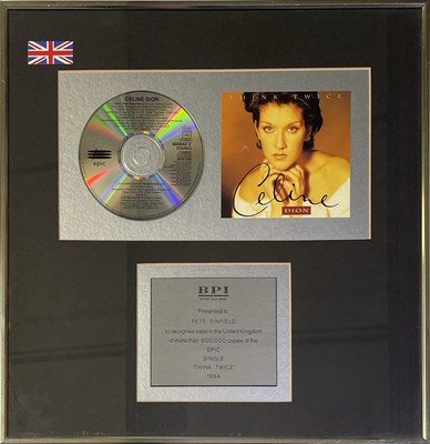 Lot 340 - THE PETE SINFIELD COLLECTION - CELINE DION MEMORABILIA INC AWARD / POSTER.