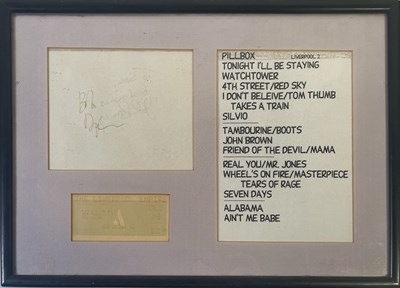 Lot 462 - BOB DYLAN - SIGNED PAGE AND 1996 LIVERPOOL SETLIST.