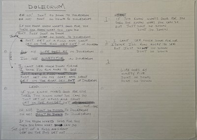 Lot 365 - THE PAUL HEMMINGS COLLECTION - THE LA'S / LIGHTNING SEEDS AND MORE - LEE MAVERS HANDWRITTEN LYRICS FOR THE LA'S 'DOLEDRUM'