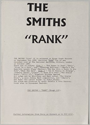Lot 63 - THE SMITHS - RANK LP (UK ORIGINAL W/ POSTER & PRESS RELEASE - ROUGH 126)