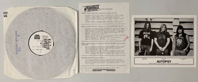 Lot 296 - AUTOPSY - SEVERED SURVIVAL LP (UK TEST PRESSING W/ RELEASE SHEET/ PHOTOGRAPH - VILE 12)