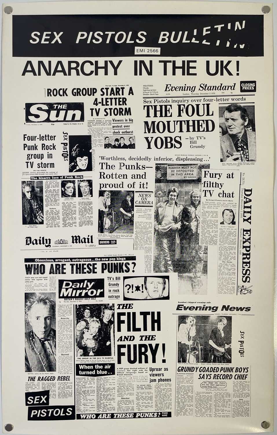 Lot 53 - THE SEX PISTOLS - JAMIE REID DESIGNED 'SEX PISTOLS BULLETIN' POSTER FOR 'ANARCHY..'.