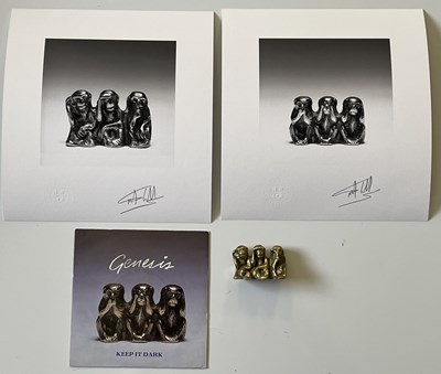 Lot 263 - GENESIS 'KEEP IT DARK' BRASS MONKEYS AND MARTYN GODDARD SIGNED PHOTO PRINT.