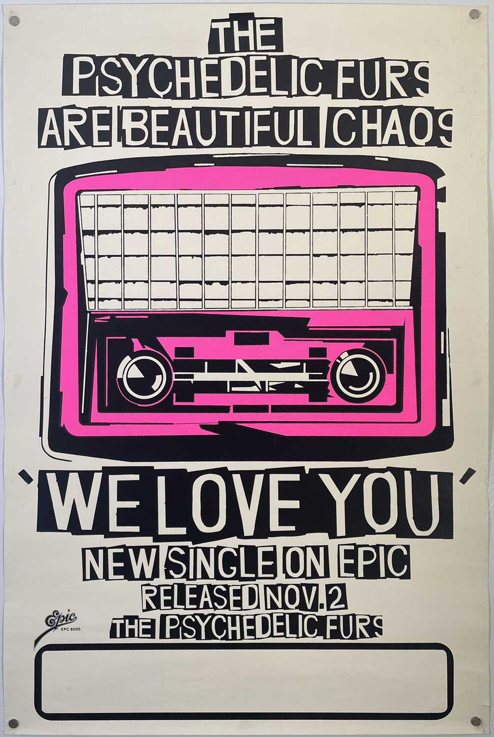 Lot 55 - PSYCHEDELIC FURS - ORIGINAL WE LOVE YOU PROMOTIONAL POSTER.