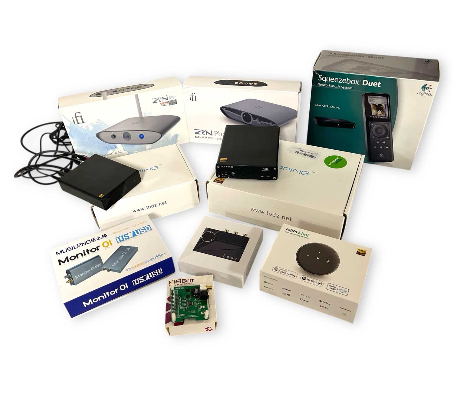 Lot 13 - MIXED AUDIO EQUIPMENT AND CABLING. (IFI, KHADAS, LOGITECH, TOPPING)
