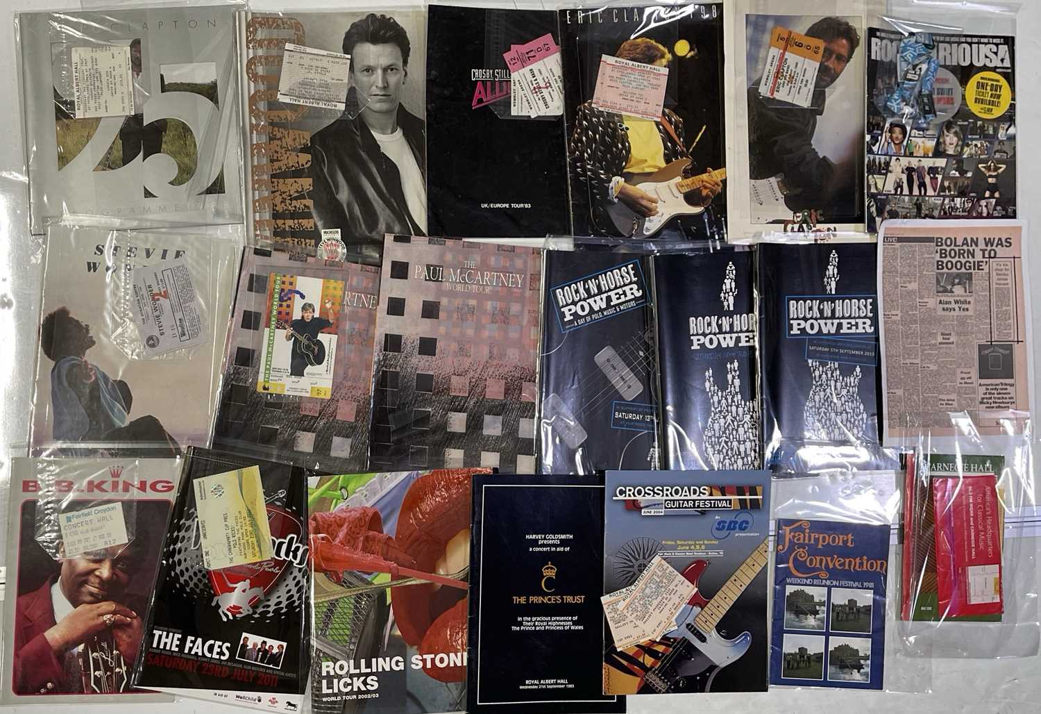 Lot 147 - CONCERT PROGRAMME AND TICKETS COLLECTION INC CLAPTON / STEVIE WONDER / ROLLING STONES.