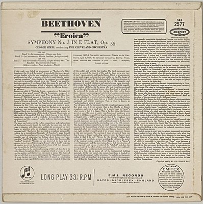 Lot 80 - GEORGE SZELL - BEETHOVEN EROICA LP (SAX 2577 - ORIGINAL 1965)