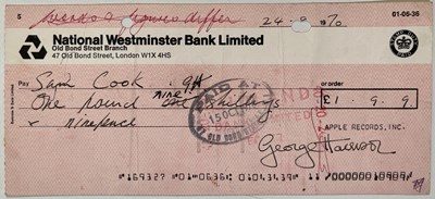 Lot 289 - THE BEATLES - GEORGE HARRISON SIGNED CHEQUE.