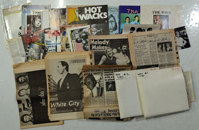 Lot 349 - THE WHO - LARGE COLLECTION OF MAGAZINE/NEWSPAPER CUTTINGS AND PAGES.