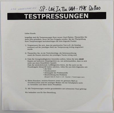Lot 60 - SEX PISTOLS - LIVE IN THE USA: 1978 DALLAS WHITE LABEL TEST PRESSING