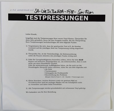 Lot 61 - SEX PISTOLS - LIVE IN THE USA: 1978 SAN FRANCISCO WHITE LABEL TEST PRESSING