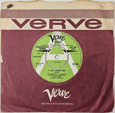 Lot 196 - THE MOTHERS OF INVENTION/ FRANK ZAPPA - IT CAN'T HAPPEN HERE 7" (UK DEMO - VERVE - VS 545)