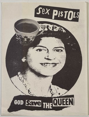 Lot 425 - THE SEX PISTOLS - ORIGINAL GSTQ TEACUP FLYER - JAMIE REID DESIGN.