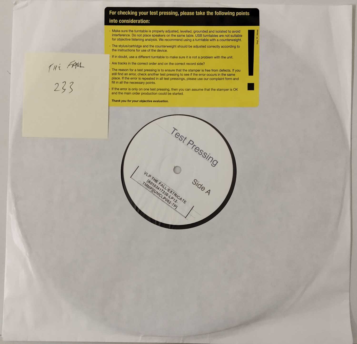 Lot 117 - THE FALL - EXTRICATE WHITE LABEL TEST PRESSING LP