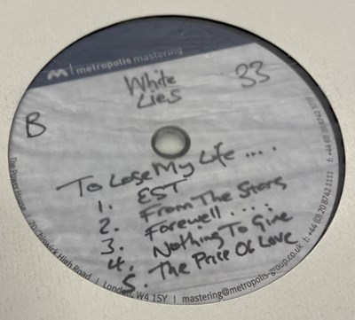 Lot 30 - WHITE LIES - TO LOSE MY LIFE & DEATH - LP/12" ACETATE RECORDINGS