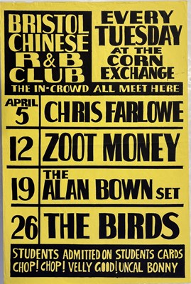 Lot 522 - CHRIS FARLOWE / THE BIRDS / ZOOT MONEY - ORIGINAL BRISTOL CHINESE R&B CLUB POSTER.