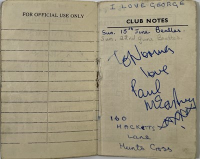Lot 705 - THE BEATLES - A FULLY SIGNED 1962 CAVERN CLUB MEMBERSHIP CARD.