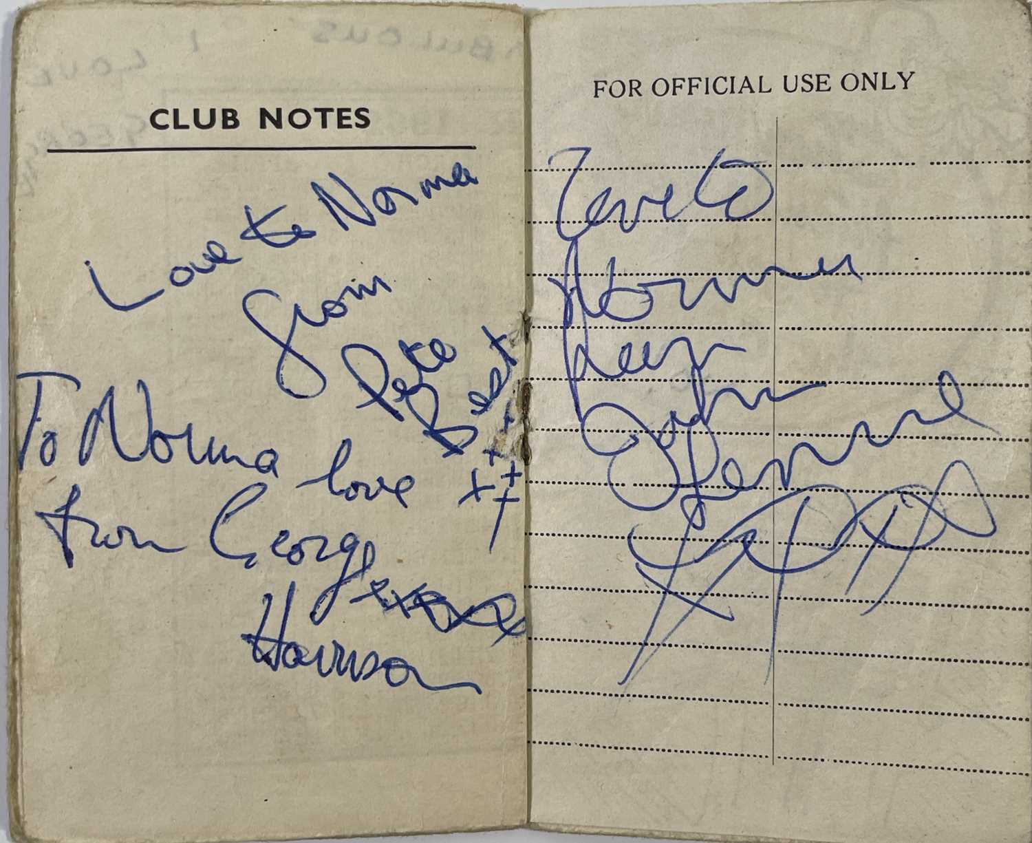 Lot 705 - THE BEATLES - A FULLY SIGNED 1962 CAVERN CLUB MEMBERSHIP CARD.