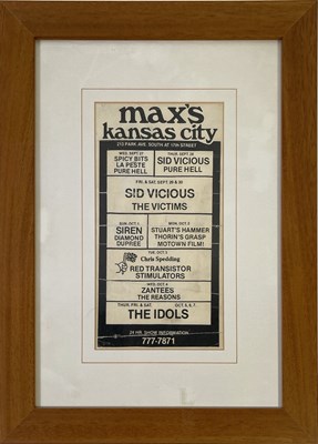 Lot 635 - THE SEX PISTOLS - ORIGINAL SID VICIOUS MAX'S KANSAS CITY HANDBILL.
