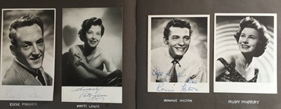 Lot 102 - ALBUM WITH AUTOGRAPHED PHOTOS / POSTCARDS  - TONY BENNETT / JIMMY PERRY ETC.