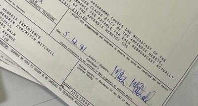 Lot 365 - JIMI HENDRIX INTEREST - PAPERWORK ORIGINALLY FROM THE ESTATE OF MITCH MITCHELL.