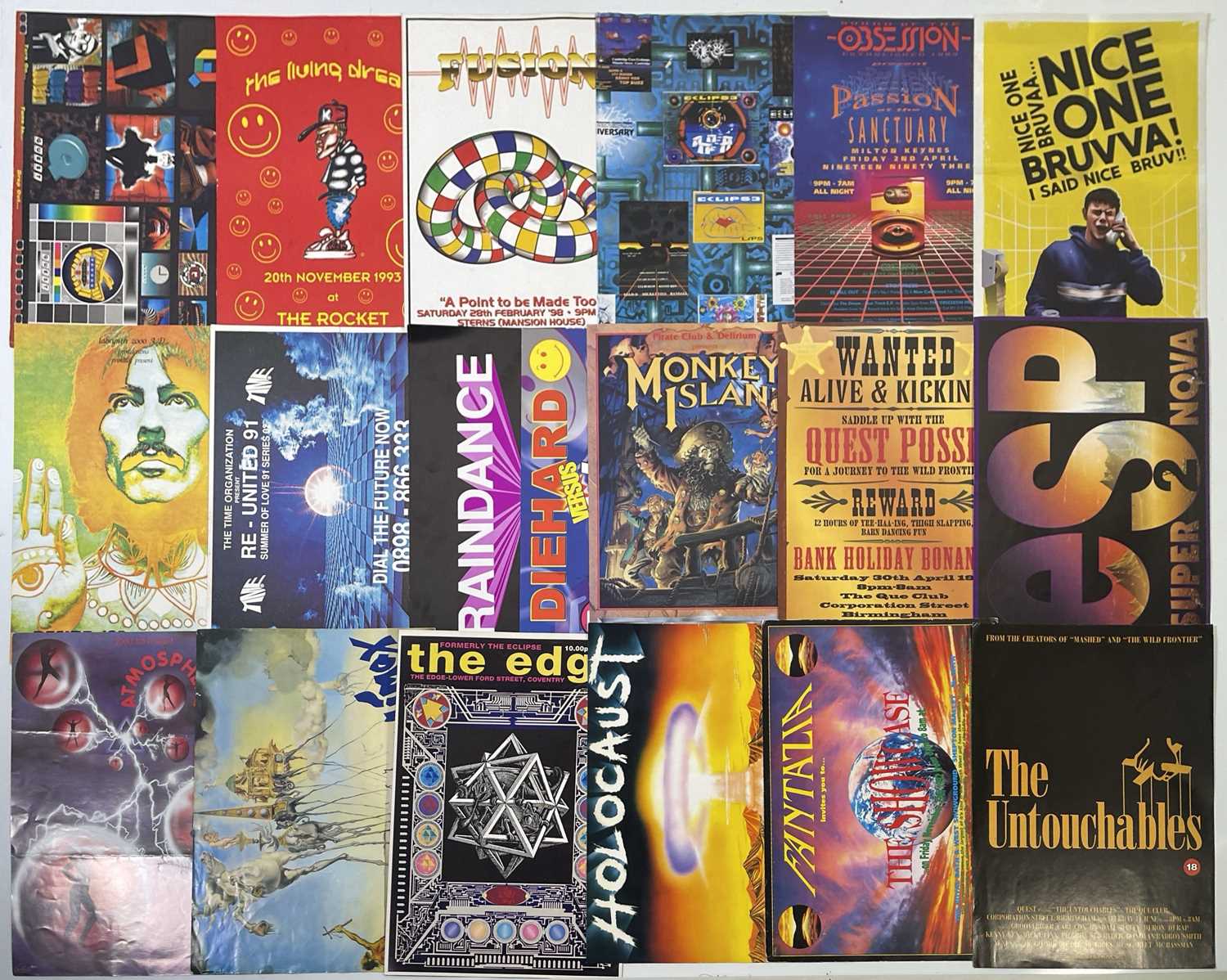 Lot 138 - DANCE MUSIC - LARGE COLLECTION OF C1990S RAVE FLYERS.