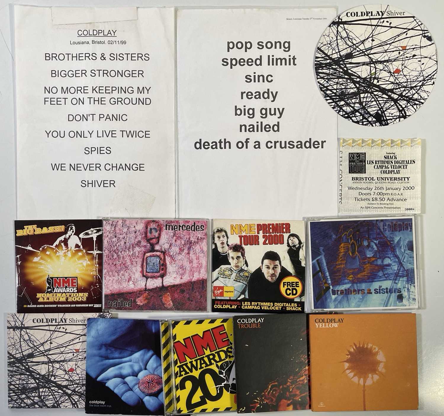 Lot 79 - COLDPLAY - EARLY CONCERT MEMORABILIA INC STAGE USED SET LIST.