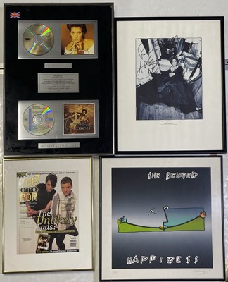 Lot 85 - FRAMED MUSIC MEMORABILIA - JANET JACKSON SIGNED / CELINE DION AWARD.