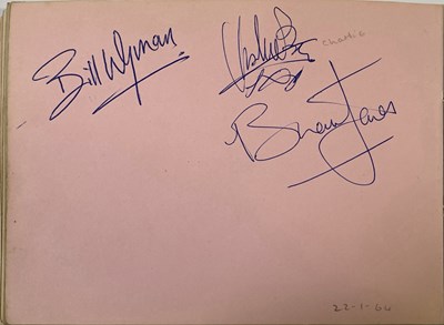 Lot 544 - THE ROLLING STONES - PARTIAL SET OF AUTOGRAPHS INC BRIAN JONES IN AN AUTOGRAPH BOOK.