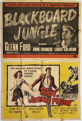 Lot 236 - UK QUAD POSTERS - RIOT IN JUVENILE SCHOOL (1959) AND 'BLACKBOARD JUNGLE' (1955).