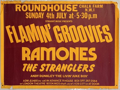 Lot 633 - RAMONES / FLAMIN' GROOVIES / STRANGLERS - ORIGINAL JULY 1976 ROUNDHOUSE CONCERT POSTER.