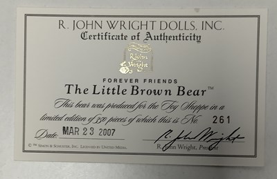 Lot 42 - R. JOHN WRIGHT RAGGEDY ANN THE LITTLE BROWN BEAR LIMITED EDITION DOLL