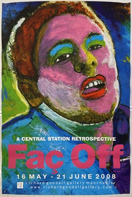 Lot 440 - FACTORY RECORDS - LARGE ORIGINAL 'FAC OFF' EXHIBITION POSTER WITH SHAUN RYDER ARTWORK.