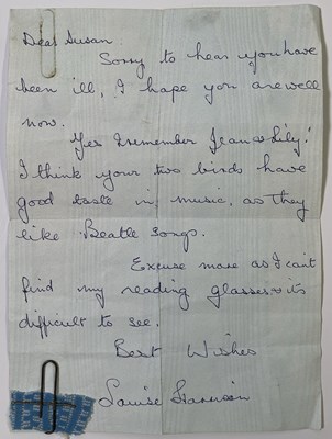 Lot 336 - THE BEATLES - LOUISE HARRISON HANDWRITTEN LETTER - SEPTEMBER 1966.