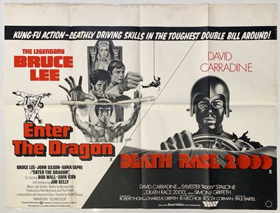 Lot 48 - BRUCE LEE - ENTER THE DRAGON (1973) / DEATH RACE 2000 (1975) - ORIGINAL DOUBLE BILL QUAD POSTER.