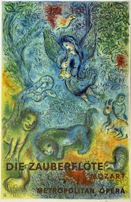 Lot 38 - MARC CHAGALL - 1973 VINTAGE RESTRIKE OF 'DIE ZAUBERFLOTE' POSTER.