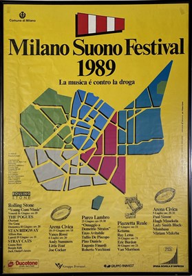 Lot 124 - 1989 ITALIAN FESTIVAL POSTER INC VAN MORRISON / ERIC BURDON - SIGNED TO REVERSE OF FRAME BY GEORGIE FAME.