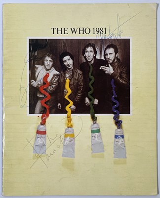 Lot 198 - THE WHO - 1981 PROGRAMME SIGNED TO COVER BY TOWNSHEND, DALTREY, ENTWISTLE.