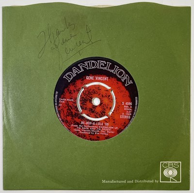 Lot 221 - GENE VINCENT - SIGNED 'BE BOP A LULA' SINGLE.