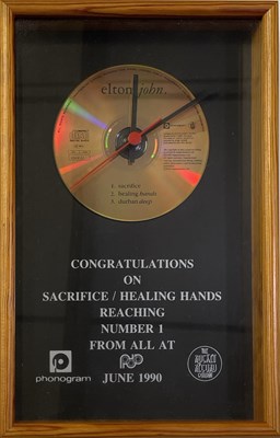 Lot 278 - ELTON JOHN - EUROPEAN PRESENTATION CLOCK AWARD FOR 'SACRIFICE'