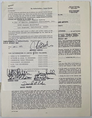 Lot 407 - STEELY DAN - CONTRACTS AND DOCUMENTS INC FULL BAND SIGNED PAGES.