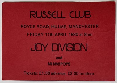 Lot 434 - JOY DIVISION - ORIGINAL TICKET STUB FOR 11TH APRIL 1980 - RUSSELL CLUB.