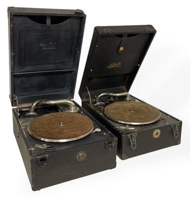 Lot 16 - TWO VINTAGE PORTABLE GRAMOPHONE RECORD PLAYERS.