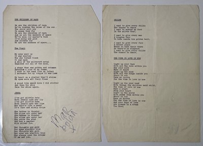 Lot 389 - T.REX / MARC BOLAN - SIGNED LYRIC SHEET.