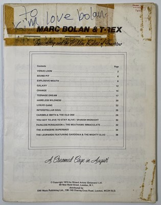 Lot 390 - T.REX / MARC BOLAN - SIGNED SONGBOOK.