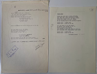 Lot 520 - PUNK - THE CLASH - ORIGINAL TYPED LYRICS FOR 'WHITE RIOT' ANNOTATED BY JOE STRUMMER.